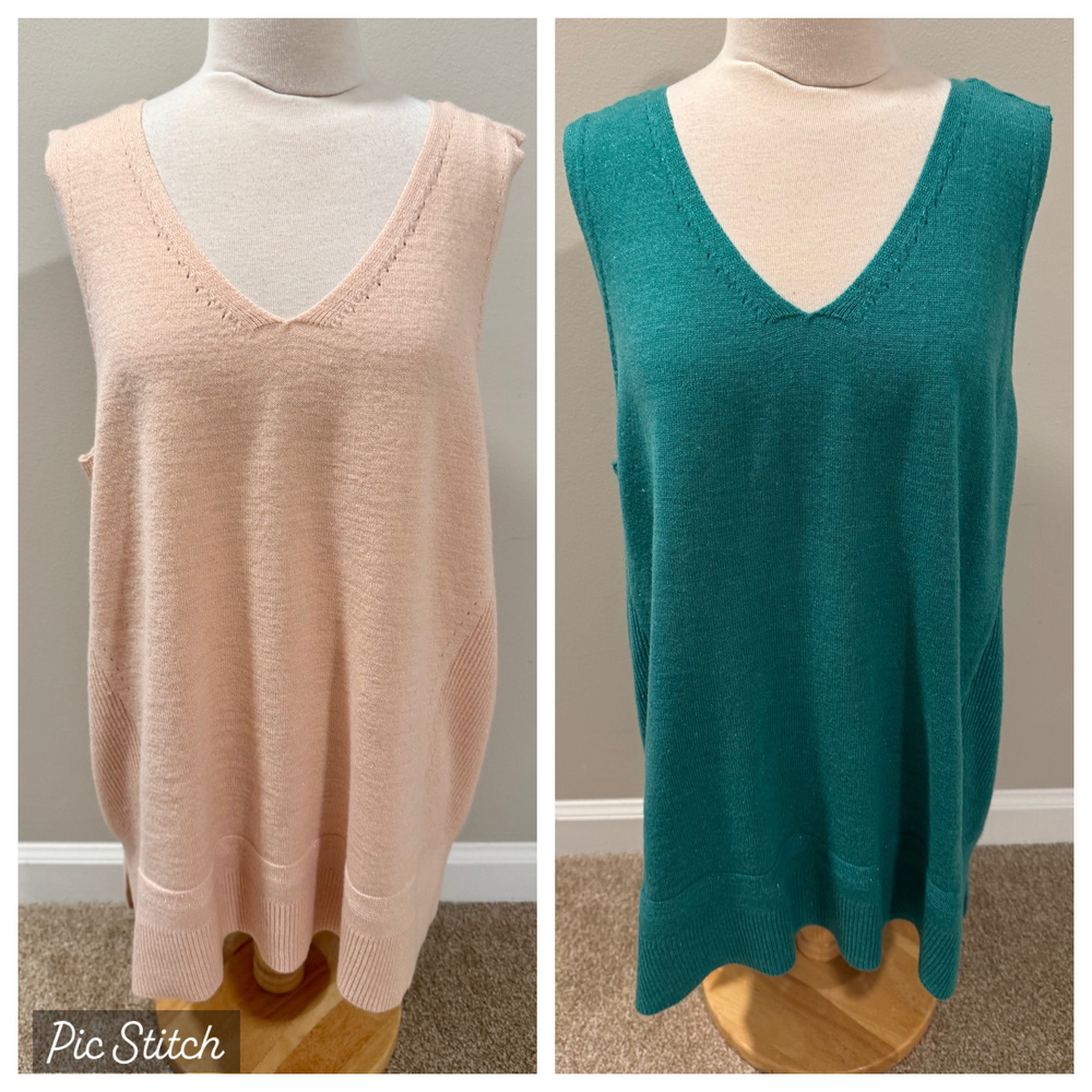 Lot 2 Apt 9 Women 2X Sweater Vest Shimmer V Neck Teal Green Pink High Low Tunics